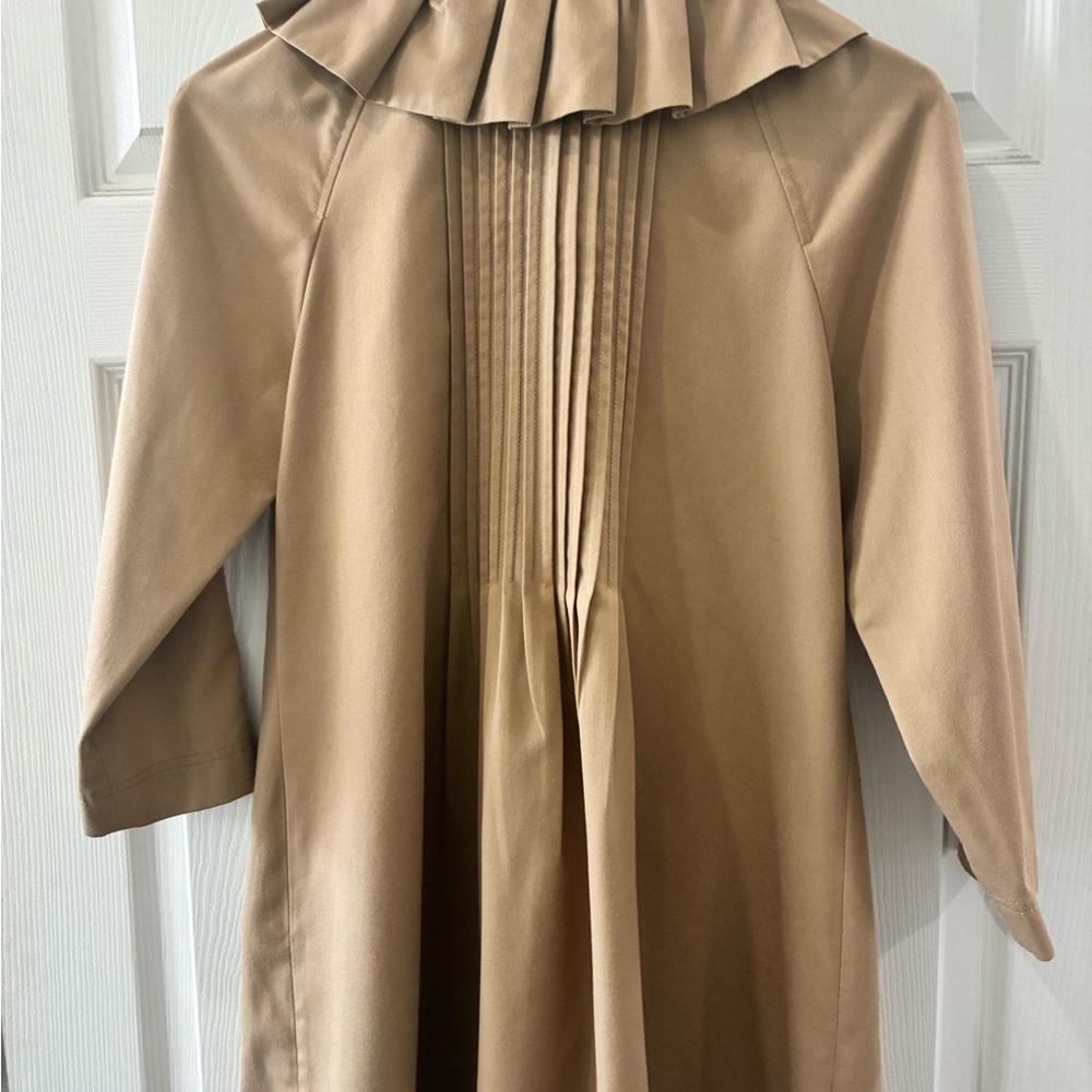 Tibi Camel Pleated Midi Coat w/ Ruffle Collar Size 2